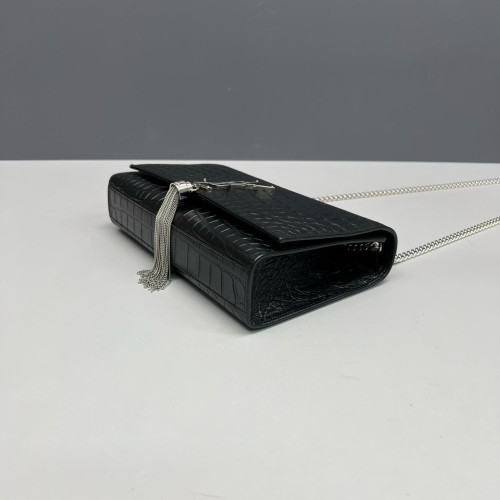 Yves Saint Laurent Medium Kate Crossbody Bag Calfskin Crocodile Embossed Black