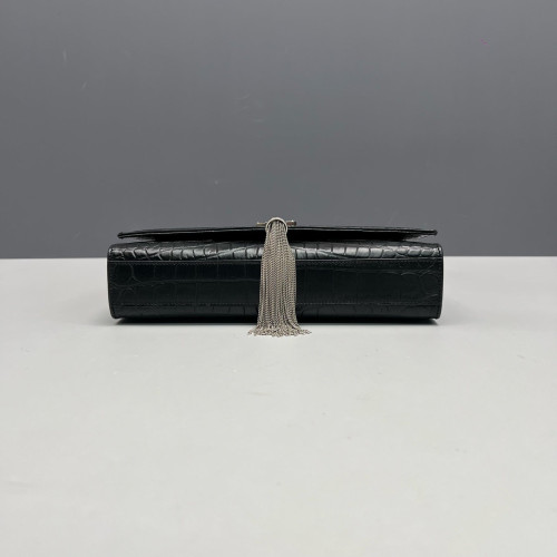 Yves Saint Laurent Medium Kate Crossbody Bag Calfskin Crocodile Embossed Black