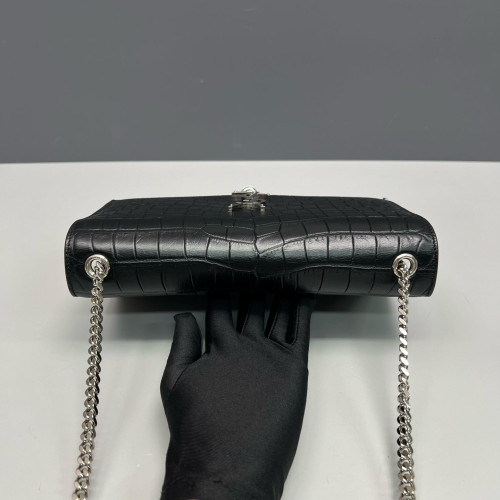 Yves Saint Laurent Medium Kate Crossbody Bag Calfskin Crocodile Embossed Black