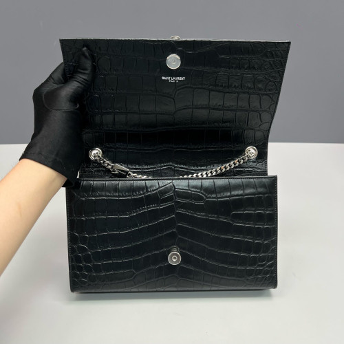 Yves Saint Laurent Medium Kate Crossbody Bag Calfskin Crocodile Embossed Black