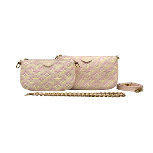 Louis Vuitton Multi Pochette Accessories Monogram Empreinte Pink Yellow