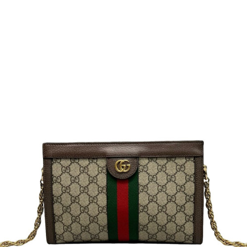 Gucci Small Ophidia Chain Shoulder Bag GG Supreme Monogram Beige Brown Green