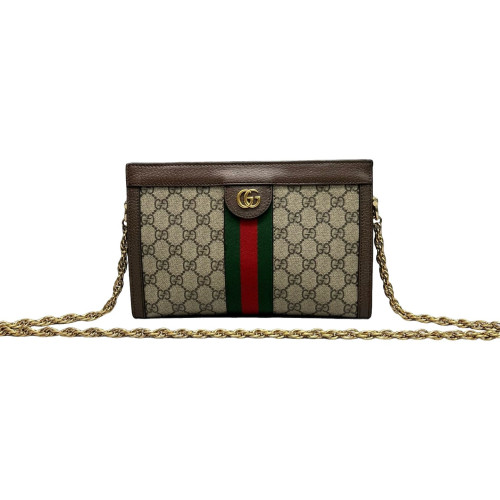 Gucci Small Ophidia Chain Shoulder Bag GG Supreme Monogram Beige Brown Green