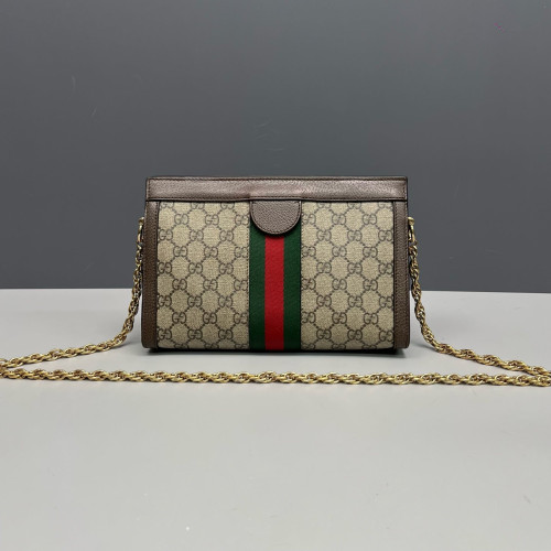Gucci Small Ophidia Chain Shoulder Bag GG Supreme Monogram Beige Brown Green