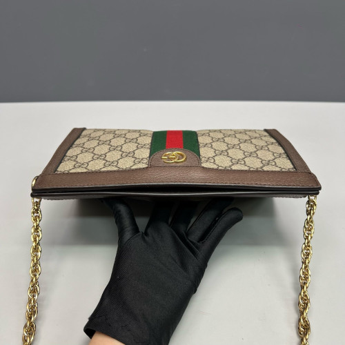 Gucci Small Ophidia Chain Shoulder Bag GG Supreme Monogram Beige Brown Green