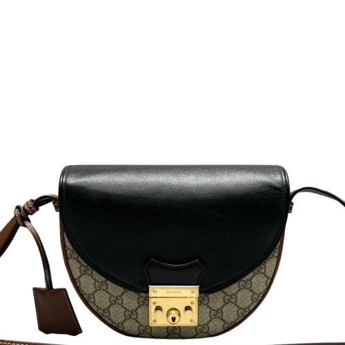Gucci Padlock Saddle Bag GG Supreme Monogram Black Brown Beige