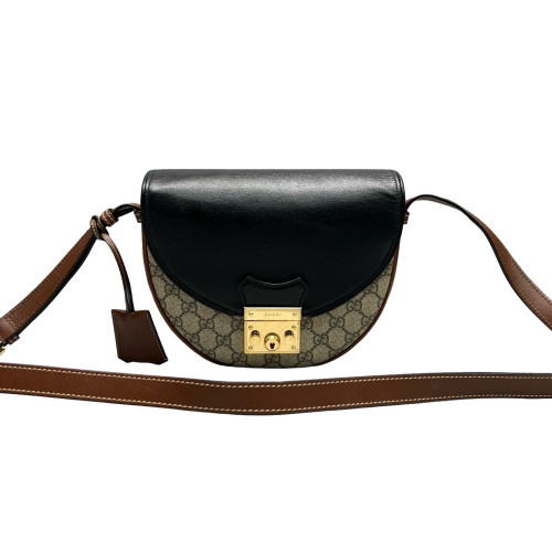 Gucci Padlock Saddle Bag GG Supreme Monogram Black Brown Beige