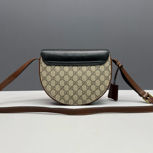 Gucci Padlock Saddle Bag GG Supreme Monogram Black Brown Beige