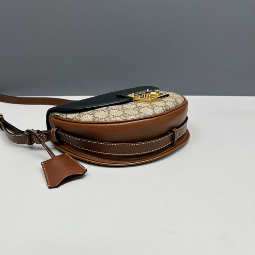 Gucci Padlock Saddle Bag GG Supreme Monogram Black Brown Beige