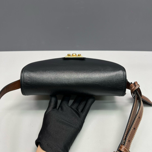 Gucci Padlock Saddle Bag GG Supreme Monogram Black Brown Beige