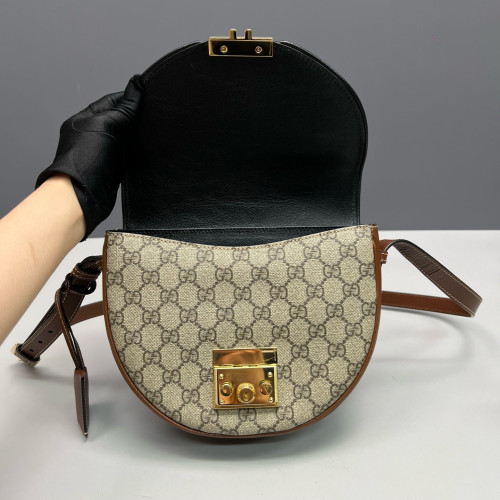 Gucci Padlock Saddle Bag GG Supreme Monogram Black Brown Beige