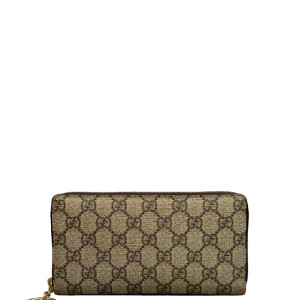 Gucci Double G Zip Around Wallet GG Supreme Monogram Beige Brown