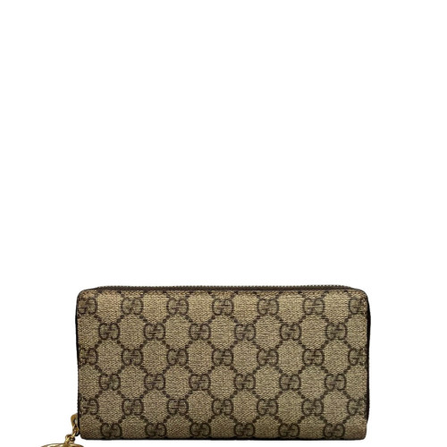 Gucci Double G Zip Around Wallet GG Supreme Monogram Beige Brown