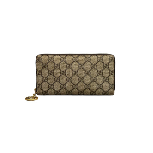 Gucci Double G Zip Around Wallet GG Supreme Monogram Beige Brown