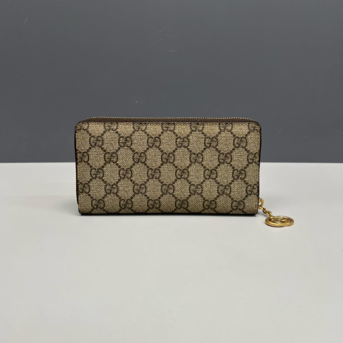 Gucci Double G Zip Around Wallet GG Supreme Monogram Beige Brown
