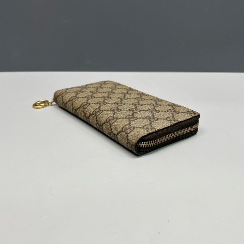 Gucci Double G Zip Around Wallet GG Supreme Monogram Beige Brown