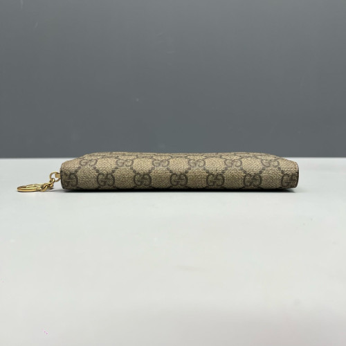 Gucci Double G Zip Around Wallet GG Supreme Monogram Beige Brown