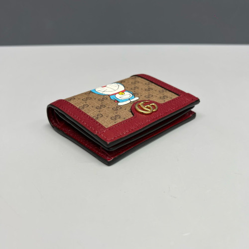 Gucci X Doraemon Compact Wallet GG Supreme Monogram Brown Red Blue