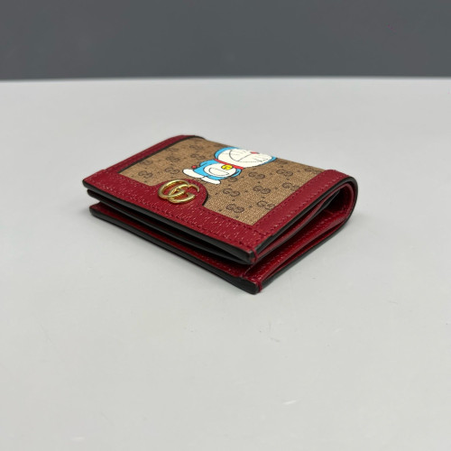 Gucci X Doraemon Compact Wallet GG Supreme Monogram Brown Red Blue