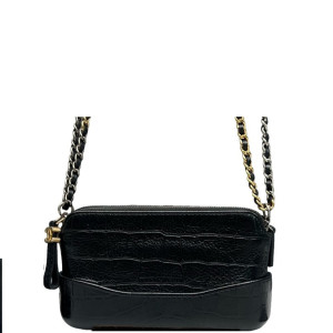 Chanel Small Gabrielle Clutch Calfskin Crocodile Embossed Black
