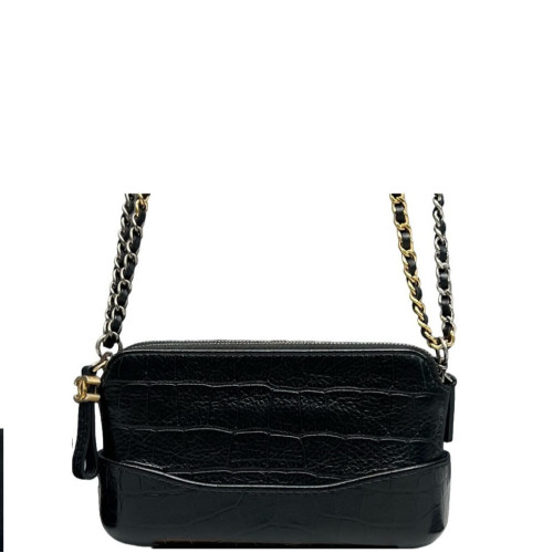 Chanel Small Gabrielle Clutch Calfskin Crocodile Embossed Black