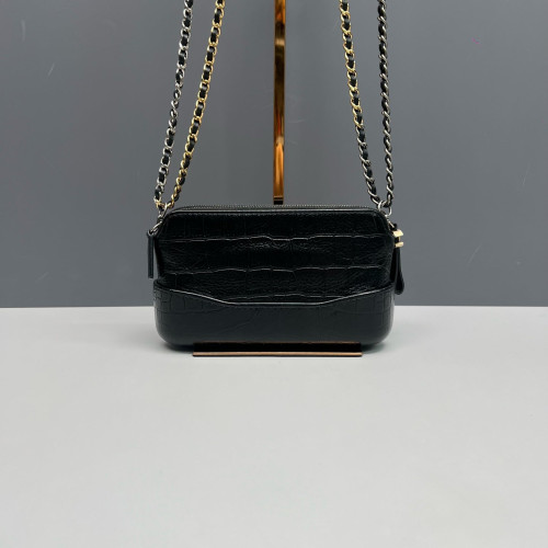 Chanel Small Gabrielle Clutch Calfskin Crocodile Embossed Black