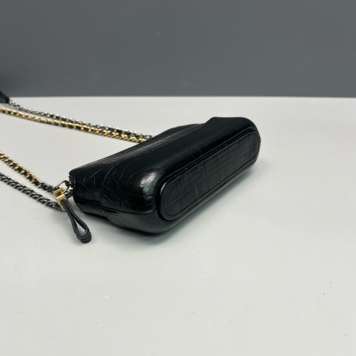 Chanel Small Gabrielle Clutch Calfskin Crocodile Embossed Black
