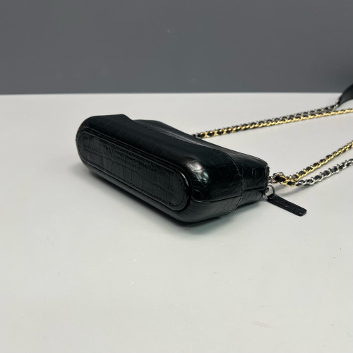 Chanel Small Gabrielle Clutch Calfskin Crocodile Embossed Black