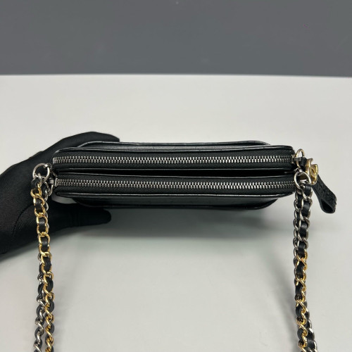 Chanel Small Gabrielle Clutch Calfskin Crocodile Embossed Black