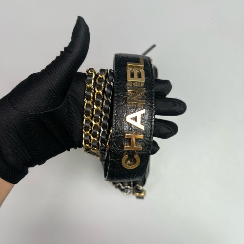 Chanel Small Gabrielle Clutch Calfskin Crocodile Embossed Black