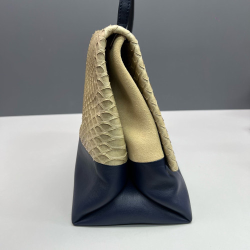 Celine Shoulder Bag Snakeskin Calfskin Beige Dark Blue