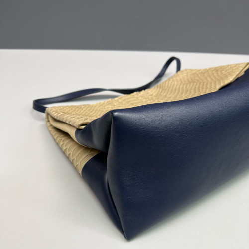 Celine Shoulder Bag Snakeskin Calfskin Beige Dark Blue