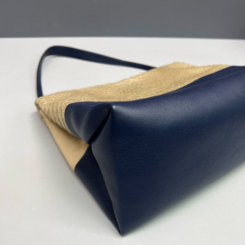Celine Shoulder Bag Snakeskin Calfskin Beige Dark Blue