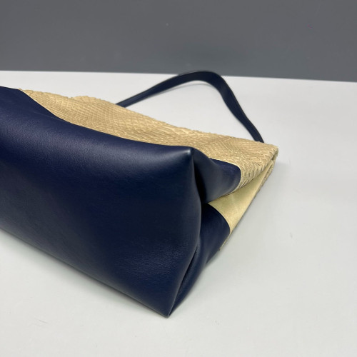 Celine Shoulder Bag Snakeskin Calfskin Beige Dark Blue