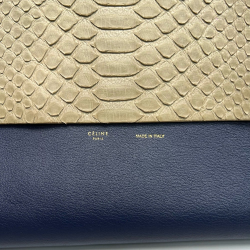 Celine Shoulder Bag Snakeskin Calfskin Beige Dark Blue