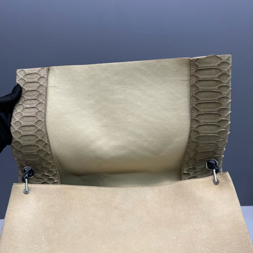 Celine Shoulder Bag Snakeskin Calfskin Beige Dark Blue