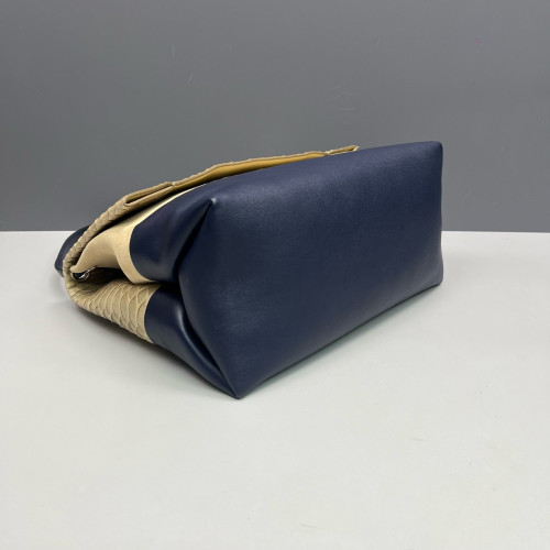 Celine Shoulder Bag Snakeskin Calfskin Beige Dark Blue