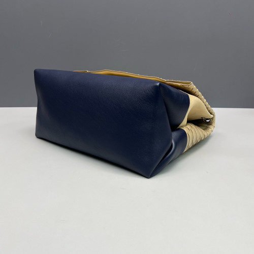 Celine Shoulder Bag Snakeskin Calfskin Beige Dark Blue