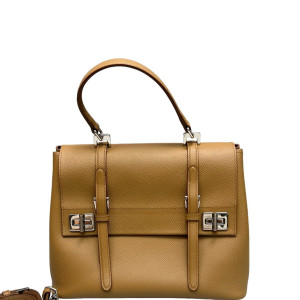 Prada Double Turnlock Messenger Saffiano Calfskin Brown