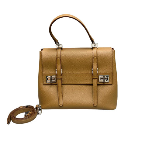 Prada Double Turnlock Messenger Saffiano Calfskin Brown