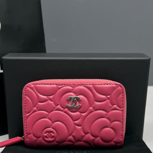 Chanel Camellia Coin Purse Calfskin Pink
