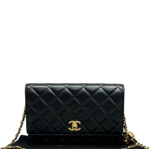 Chanel Quilted CC Pearl Crush Wallet On Chain WOC Lambskin Black
