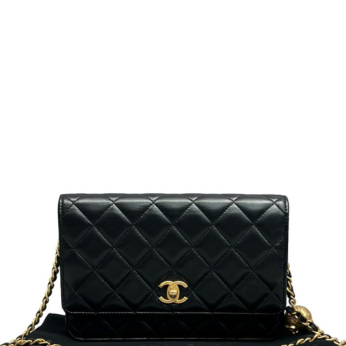 Chanel Quilted CC Pearl Crush Wallet On Chain WOC Lambskin Black Chanel Quilted CC Pearl Crush Wallet On Chain WOC Lambskin Black
