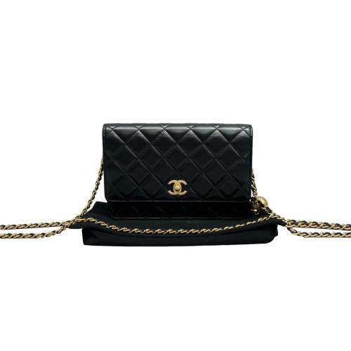 Chanel Quilted CC Pearl Crush Wallet On Chain WOC Lambskin Black Chanel Quilted CC Pearl Crush Wallet On Chain WOC Lambskin Black