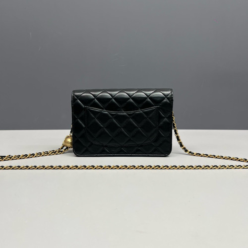 Chanel Quilted CC Pearl Crush Wallet On Chain WOC Lambskin Black Chanel Quilted CC Pearl Crush Wallet On Chain WOC Lambskin Black