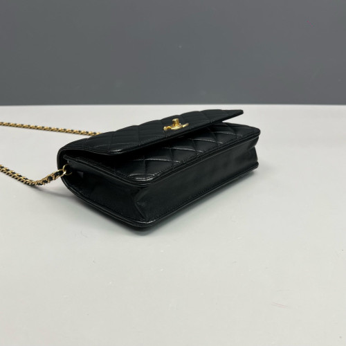 Chanel Quilted CC Pearl Crush Wallet On Chain WOC Lambskin Black Chanel Quilted CC Pearl Crush Wallet On Chain WOC Lambskin Black