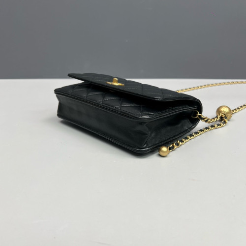 Chanel Quilted CC Pearl Crush Wallet On Chain WOC Lambskin Black Chanel Quilted CC Pearl Crush Wallet On Chain WOC Lambskin Black