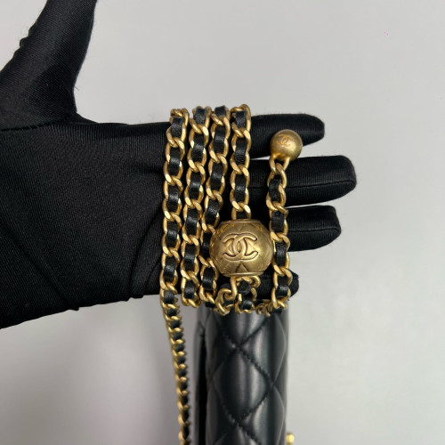 Chanel Quilted CC Pearl Crush Wallet On Chain WOC Lambskin Black Chanel Quilted CC Pearl Crush Wallet On Chain WOC Lambskin Black