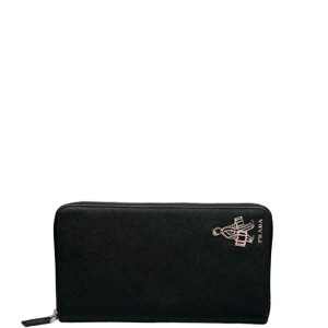 Prada Zip Around Wallet Saffiano Calfskin Black
