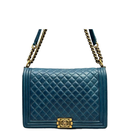 Chanel Quilted Large Boy Flap Pull Up Leather Blue Chanel Quilted Large Boy Flap Pull Up Leather Blue